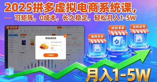 2025拼多多虚拟电商系统课，可矩阵，0成本，长久稳定，轻松月入1-5W