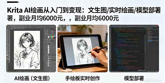 Krita AI绘画从入门到变现：文生图/实时绘画/模型部署，副业月均6000元