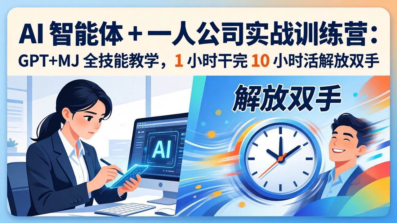 AI 智能体 + 一人公司实战训练营：GPT+MJ 全技能教学，1 小时干完 10 小时活解放双手