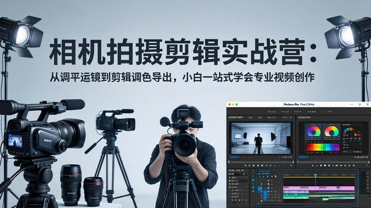 相机拍摄剪辑实战营：从调平运镜到剪辑调色导出，小白一站式学会专业视频创作