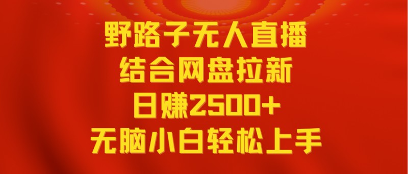 无人直播野路子结合网盘拉新，日赚2500+多平台变现，小白无脑轻松上手操作