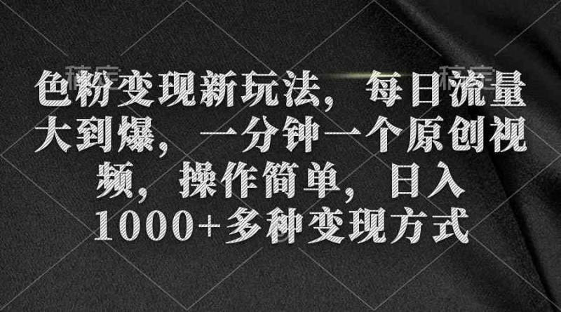 色粉变现新玩法，每日流量大到爆，一分钟一个原创视频，操作简单，日入1000+