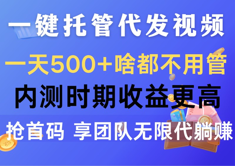 一键托管代发视频，一天500+啥都不用管，内测时期收益更高，抢首码