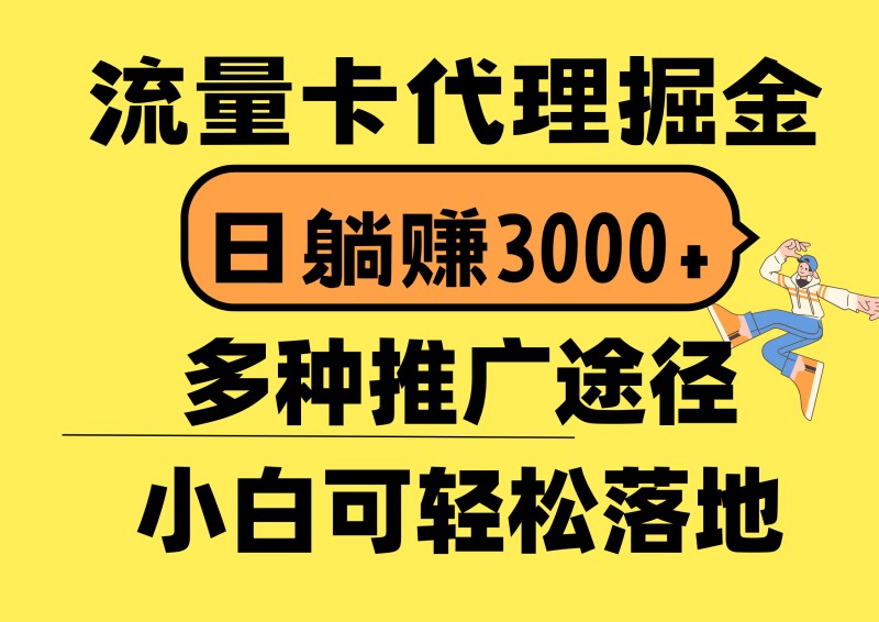 流量卡代理掘金，日躺赚3000+，首码平台变现更暴力，多种推广途径，新…