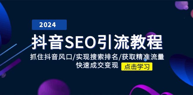 抖音 SEO引流教程：抓住抖音风口/实现搜索排名/获取精准流量/快速成交变现