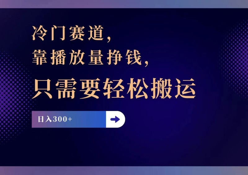 冷门赛道，靠播放量挣钱，只需要轻松搬运，日赚300+