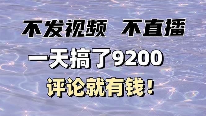 不发作品不直播，评论就有钱，一条最高10块，一天搞了9200