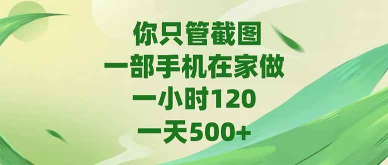 你只管截图，一部手机在家做，一小时120，-天500+
